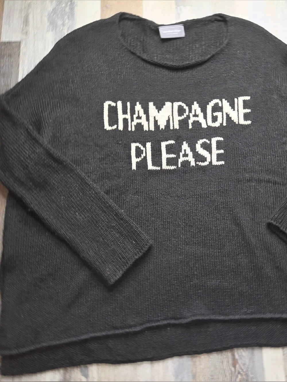 Wooden Ships Paola Buendia Champagne Please Lightweight Black Sweater XS